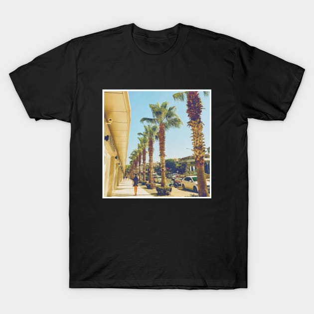 Pretty picture of a Palm Tree. Pretty Palm Trees Photography design with blue sky T-Shirt by BoogieCreates